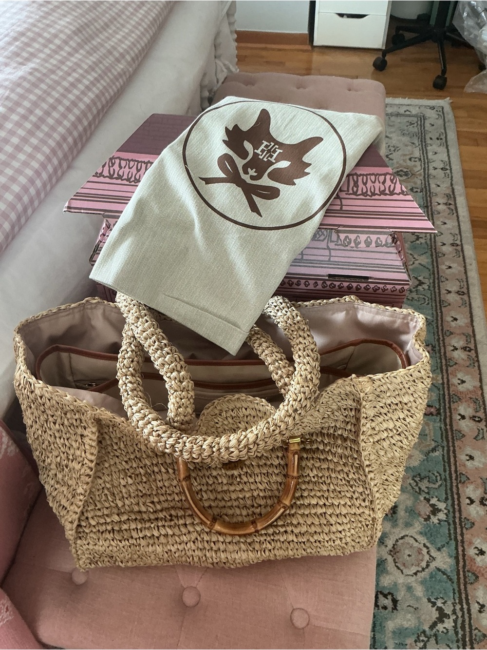 MME Mink Astrud Woven Straw Tote Bag with Bamboo Handles - Natural - Picture 4 of 7